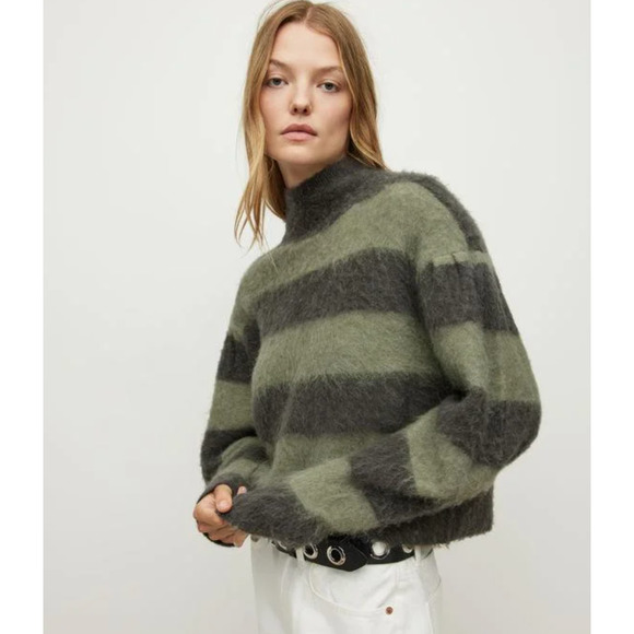 All Saints Sweaters - All Saints Vika Stripe Sweater Green Brown Wool Alpaca Size S NWT